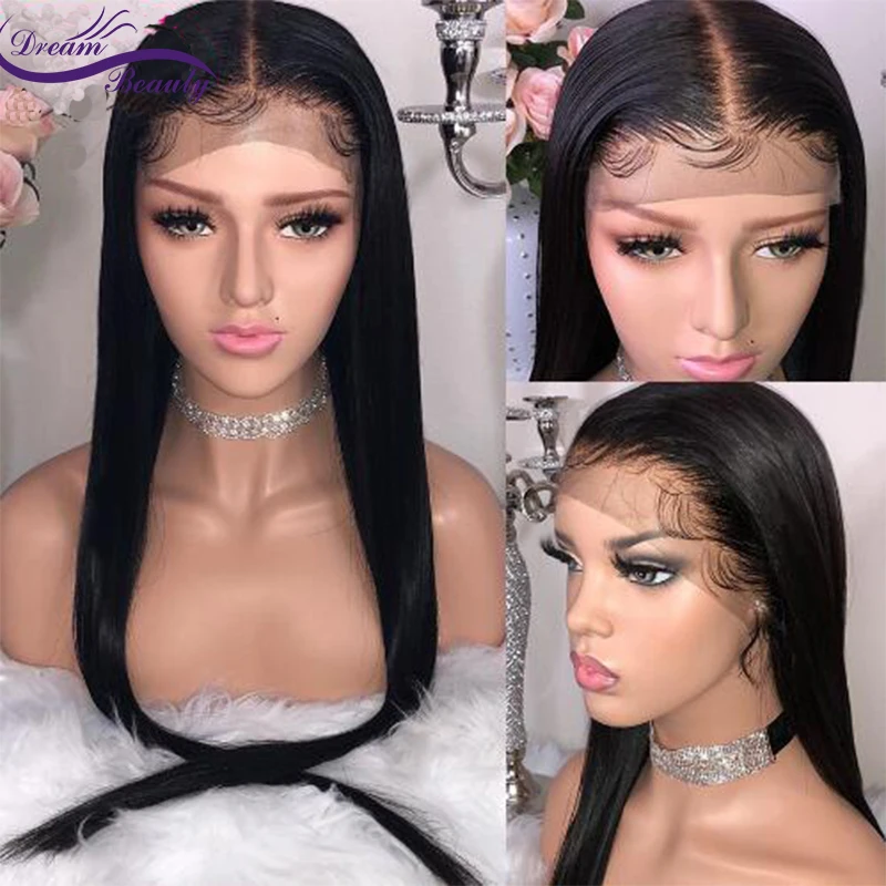 Dream Beauty бразильские прямые 4x4 шелковые Базовые Парики с детскими волосами 130%