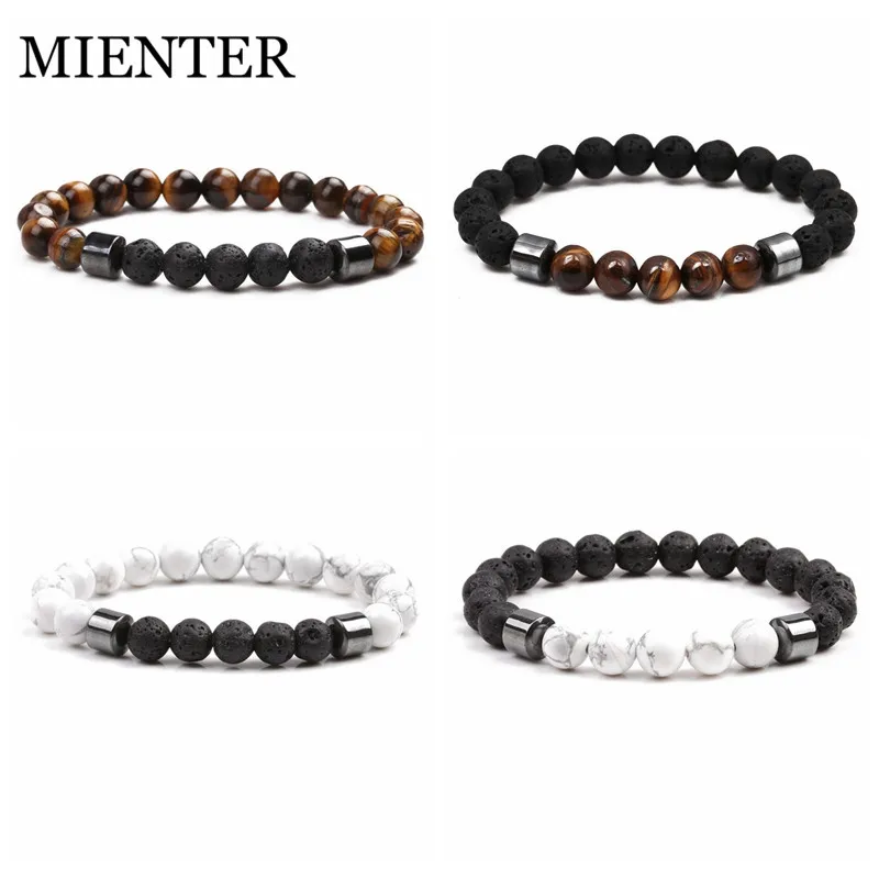 Fashion Couple Lava stone Natural Tiger Eye Stone bracelet men women hand made Friendship Bangles High Quality MIENTER | Украшения и