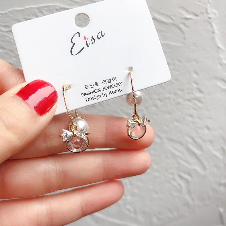 JRYFAC New Arrival Butterfly-knotted Crystal Pearl Dangle Earrings For Women Gold Color Trendy Elegant Drop Whloesale | Украшения и