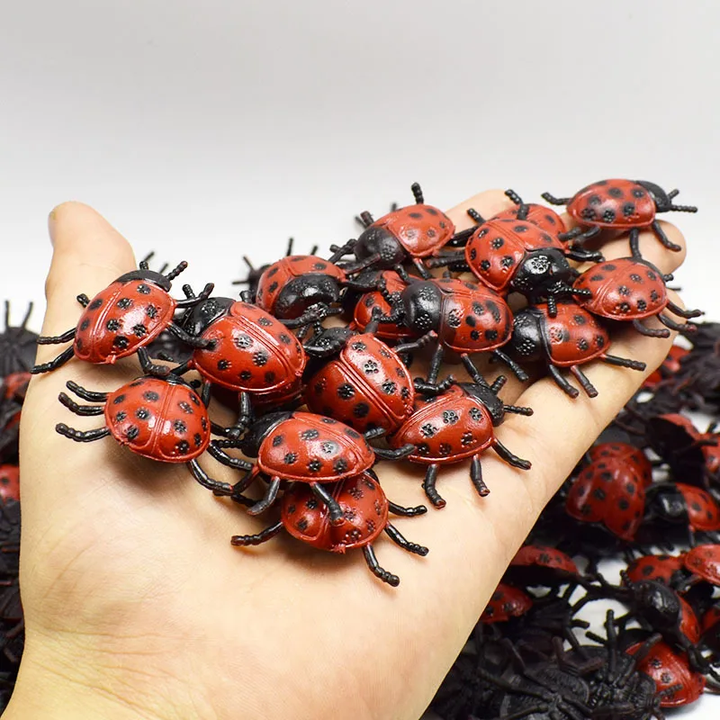 

10Pcs/lot PVC Simulation Ladybug Toy Lifelike insect Biology Learning tools kids little gift April Fool's Day Frightening toys