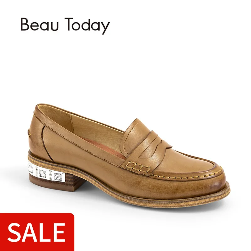 BeauToday Loafers Crystal Genuine Leather Women Shoes Round Toe Slip-On Casual Sheepskin Flats Handmade 27038 | Обувь
