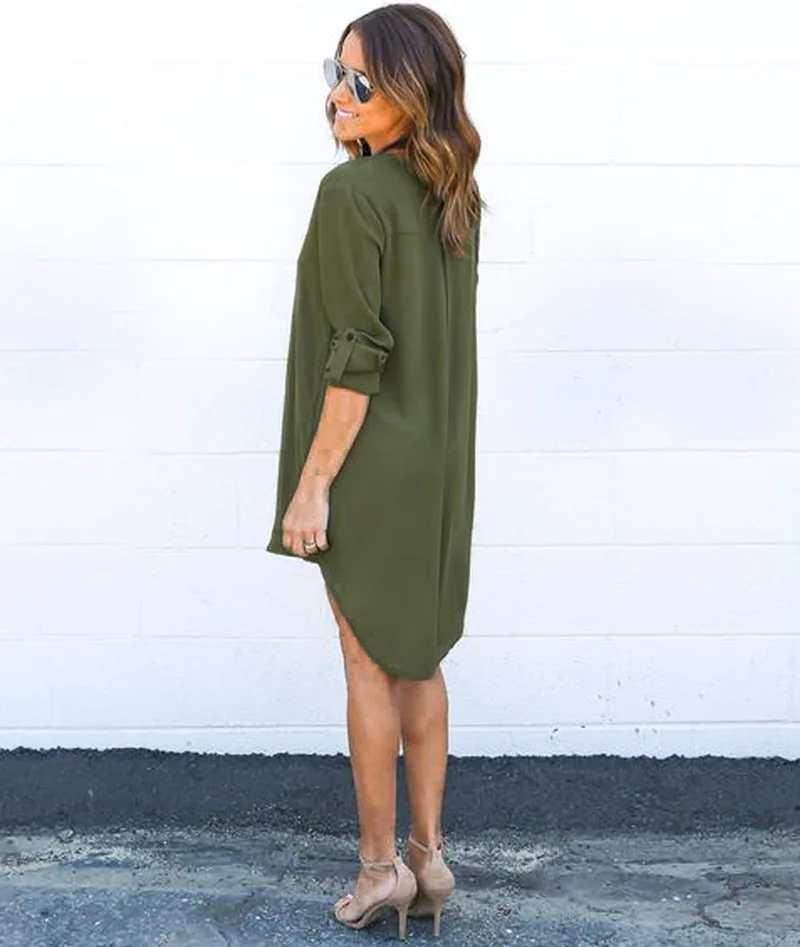 Шифоновое платье с длинным рукавом и v-образным вырезом Элегантное повседневное