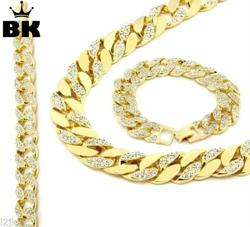 Серебряный цвет золотой тон 15 мм 30 &quotIced Out хип хоп Cz ожерелье цепочкой &amp 8 5&quot