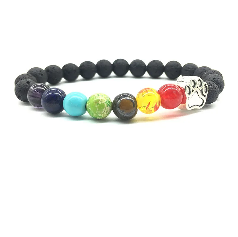 Серебряный камень в виде собачьей лапы натуральный 7 чакр 8 мм Белый/черная лава