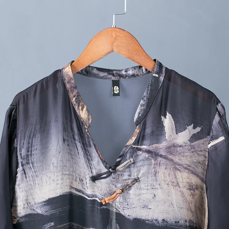 Летнее платье с v-образным вырезом большие размеры короткий рукав пейзаж картина