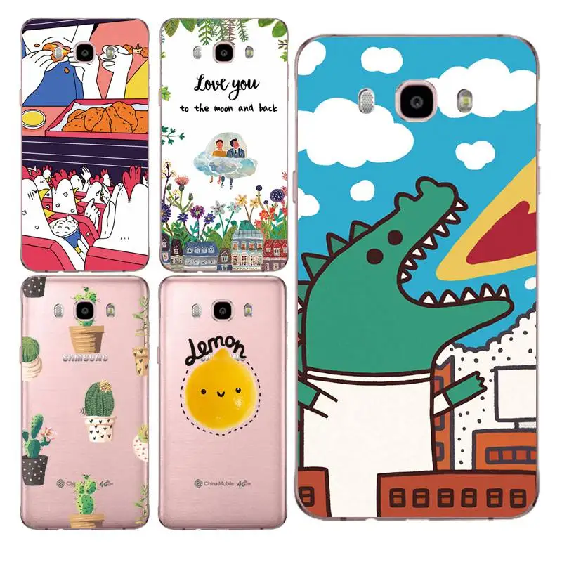 Dinasour Soft Clear TPU Phone Case For Samsung J3 J5 J7 S6 S7 S8 note8 A3 A5 C7 J2prime Cactus Lemon Printed Cover Free Shipping | Мобильные