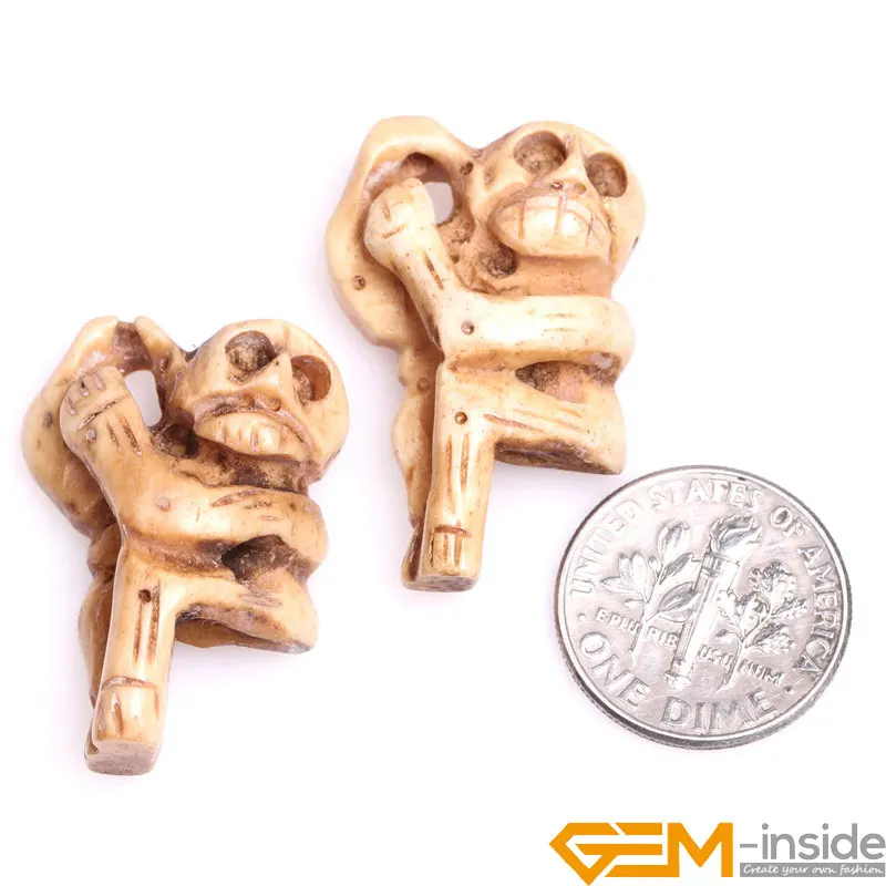 

18x32mm Large Cream White Animal Monkey Carved Bone Cabochon Beads For Jewelry Making Bulk 2 Pcs Free Shipping