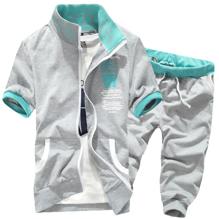 Light Grey Спортивные костюмы для мужчин s набор летняя спортивная одежда для мужчин шорты набор короткий рукав толстовка+ брюки спортивный костюм тренировочный костюм 2 шт - Цвет: Light Grey