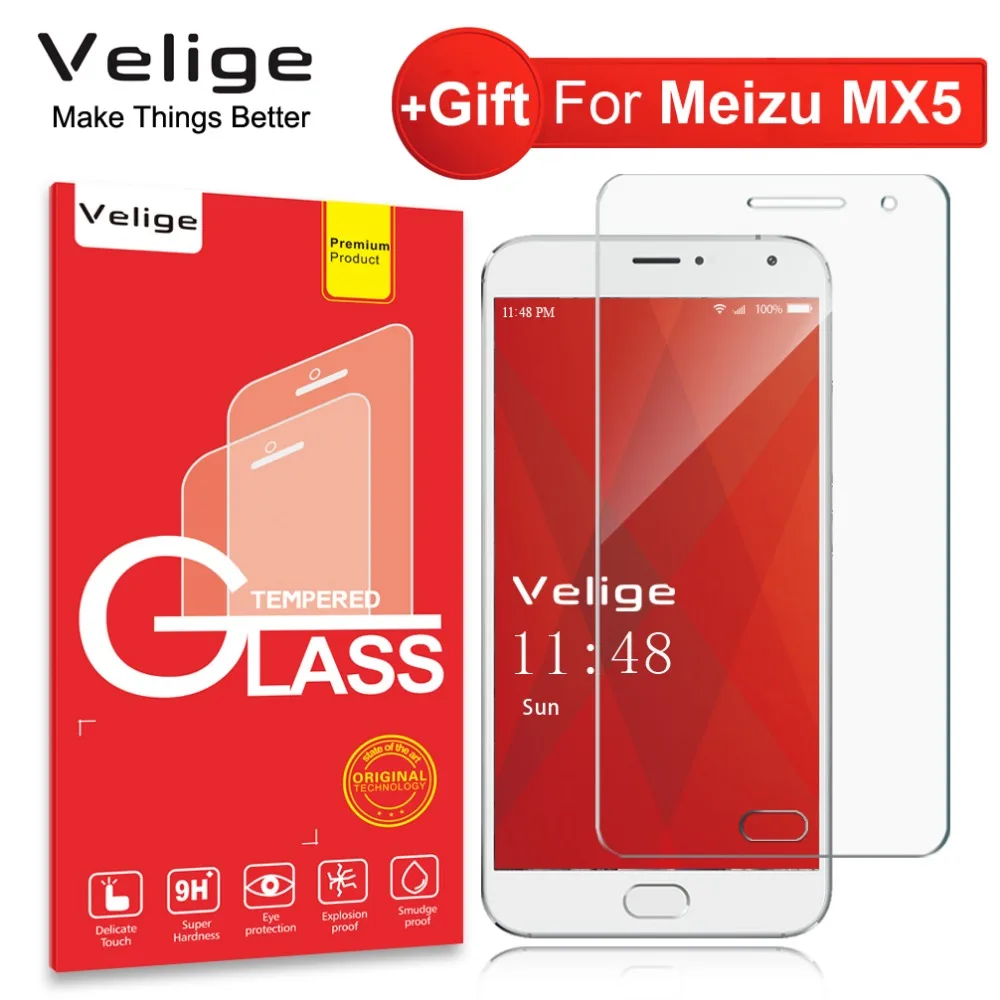Velige 2.5D Закаленное стекло для Meizu MX5 MX 5 Защита экрана 0 3 мм 9H твердость защитная