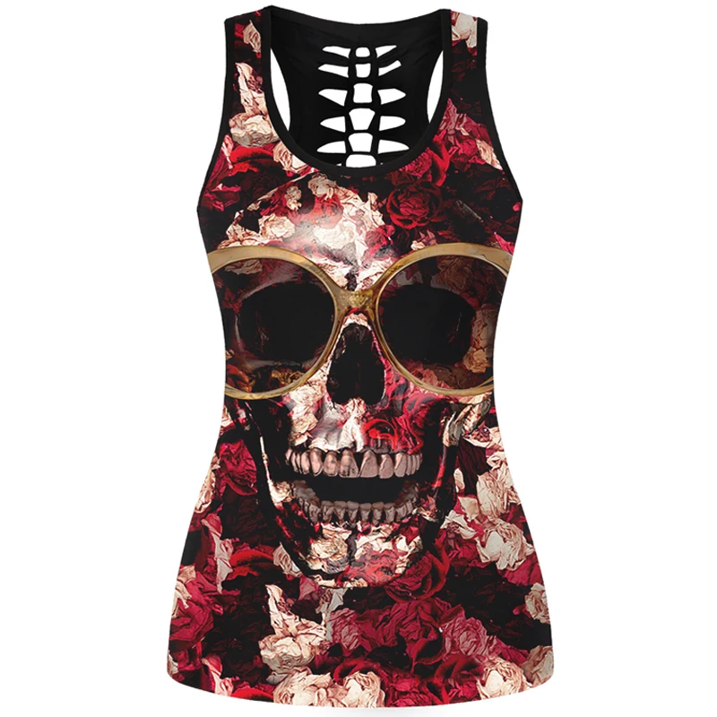 2017 3D с принтом черепа черные короткие Топы корректирующие рукавов выдалбливают О