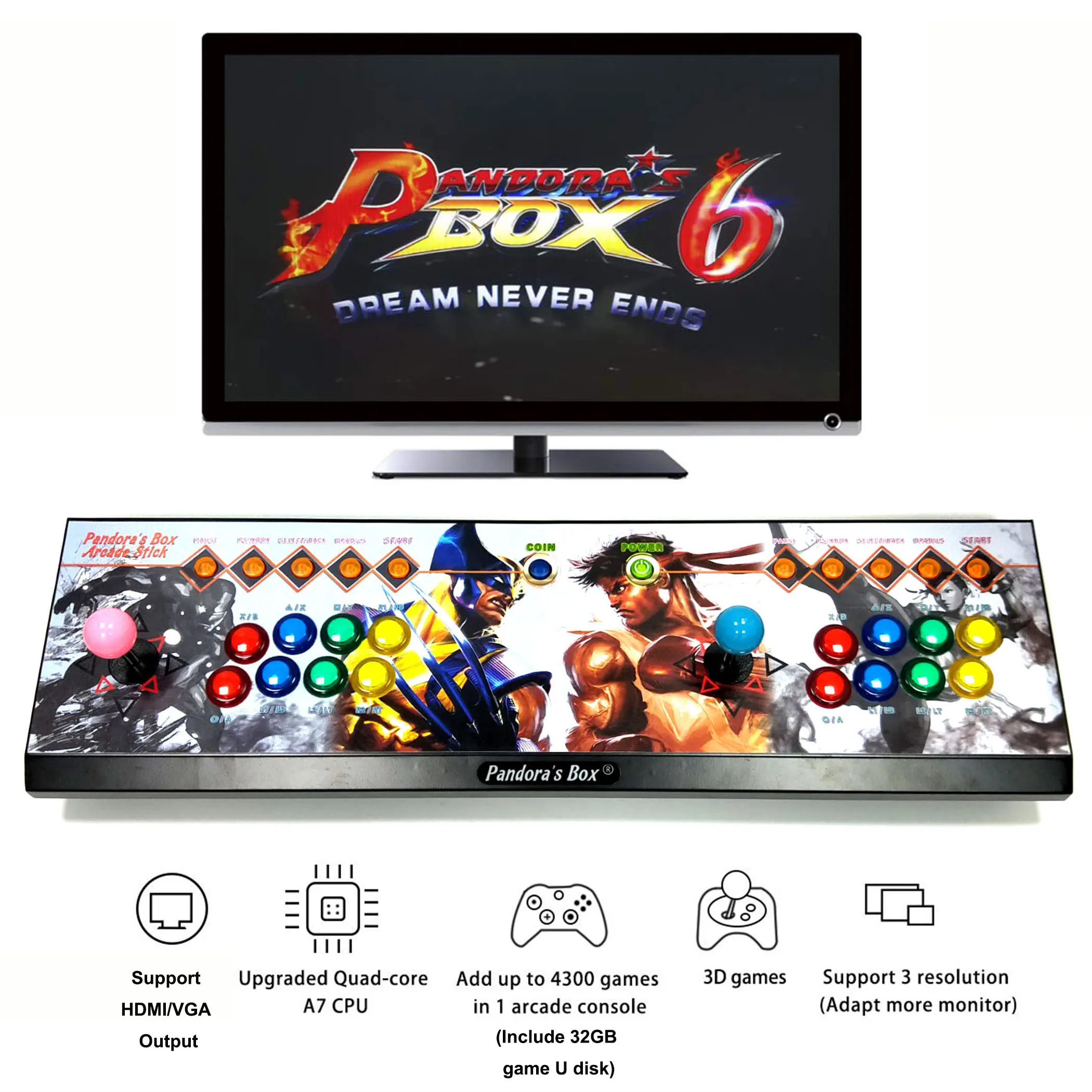 2 игрока Pandora box 6 1300 в 1 аркадная консоль джойстик Кнопка HDMI VGA выход ТВ контроллер машина Поддержка добавить игры