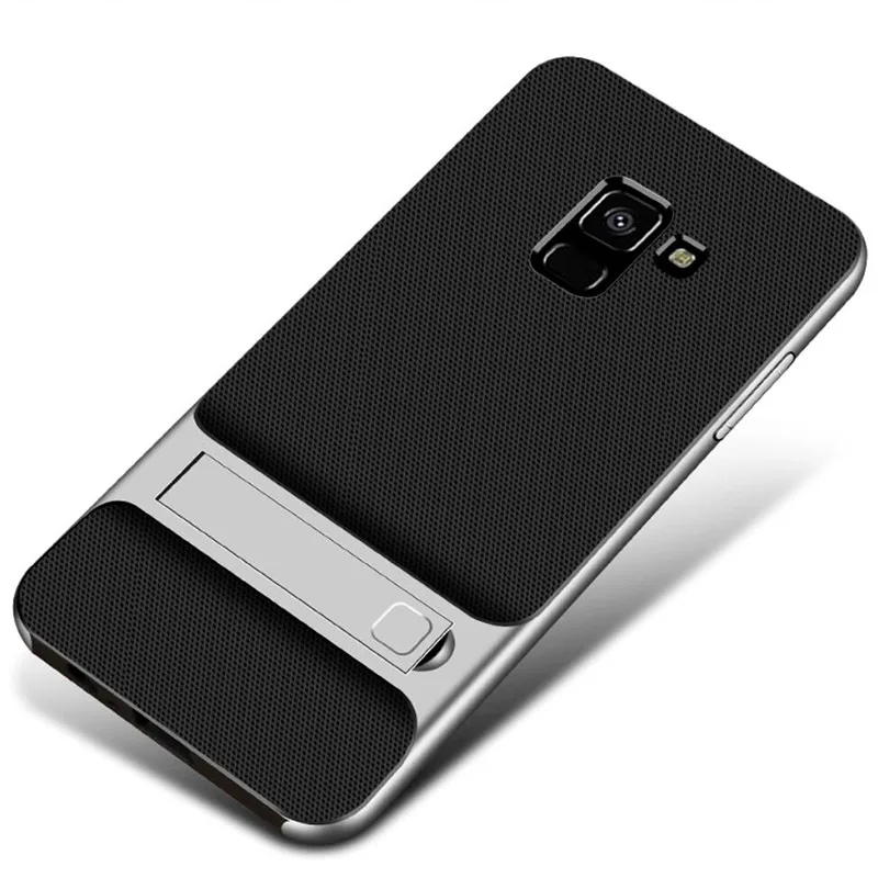 Гибридный ПК-бампер чехол для samsung S8 S9 A8 A6 плюс J4 J6 J7 J8 ударопрочный чехол для телефона Подставка держатель чехол s защитной оболочки - Цвет: GW Silver