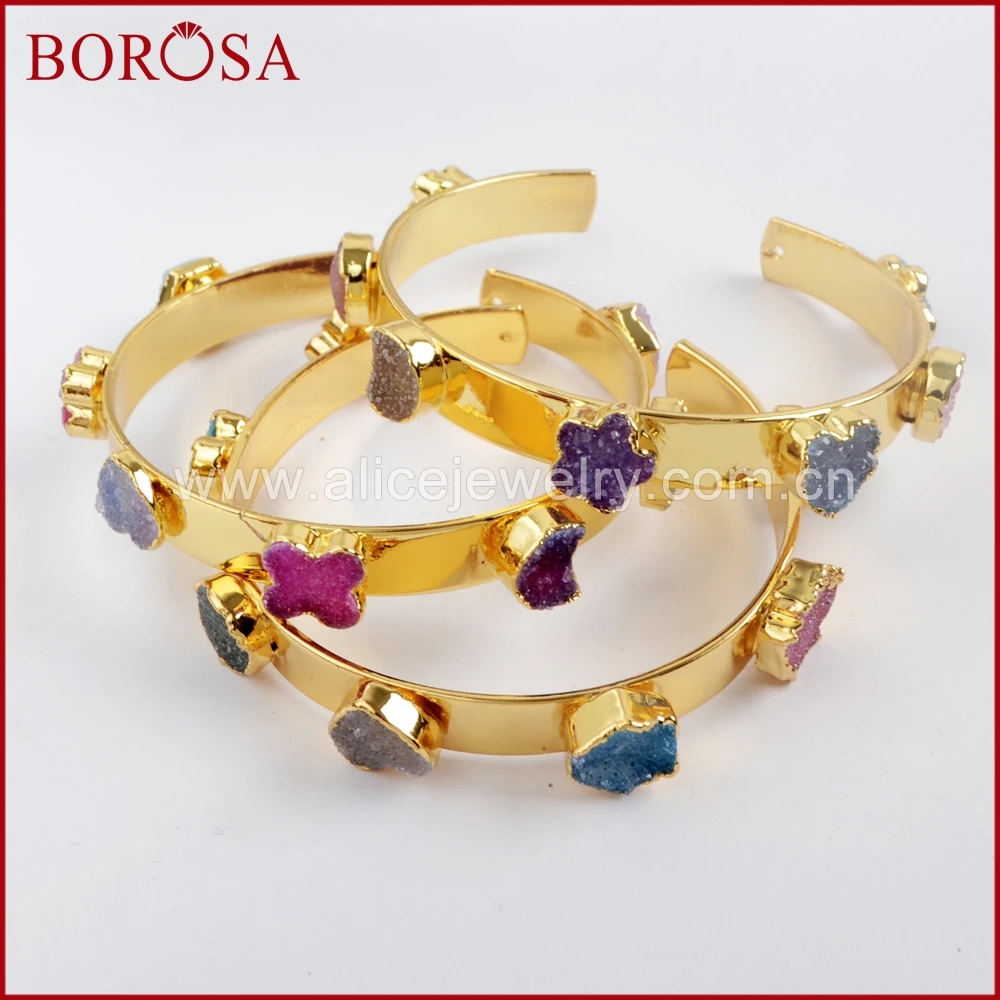 BOROSA 3/5 шт Стильный золотой цвет семь радужных разноцветных Druzy браслеты радужные