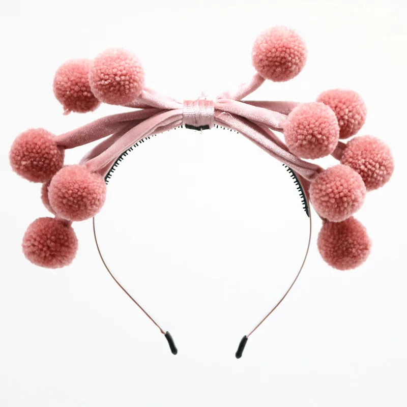 dusty pink bow Новинка, зимний стиль, модный вязаный помпон с бархатным бантом, разноцветные двухцветные дизайнерские повязки на голову, аксессуары для волос - Цвет: dusty pink bow