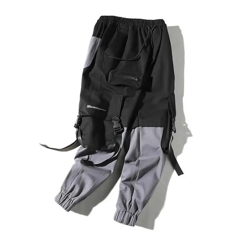 

2020 New Men Ribbon Casual Harem Pants Black Big Pockets Streetwear Punk Hip Hop Joggers Sweatpant Man Cargo Pants Trousers