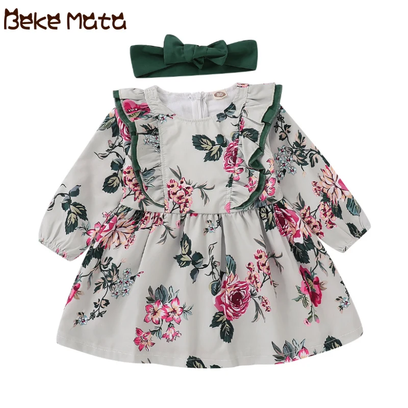 Комплект одежды для маленьких девочек осенняя одежда платье с длинными рукавами