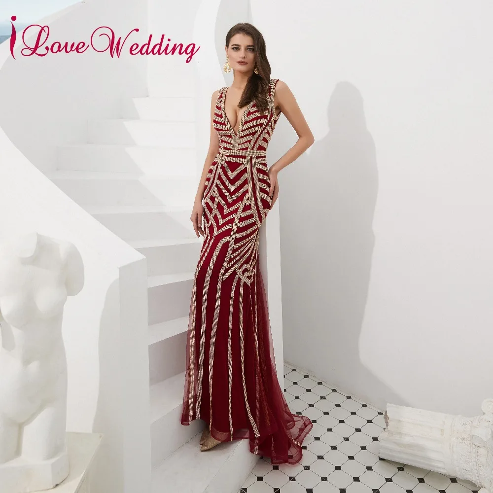 ILoveWedding Великолепная V образным вырезом выходные платья без рукавов платье де