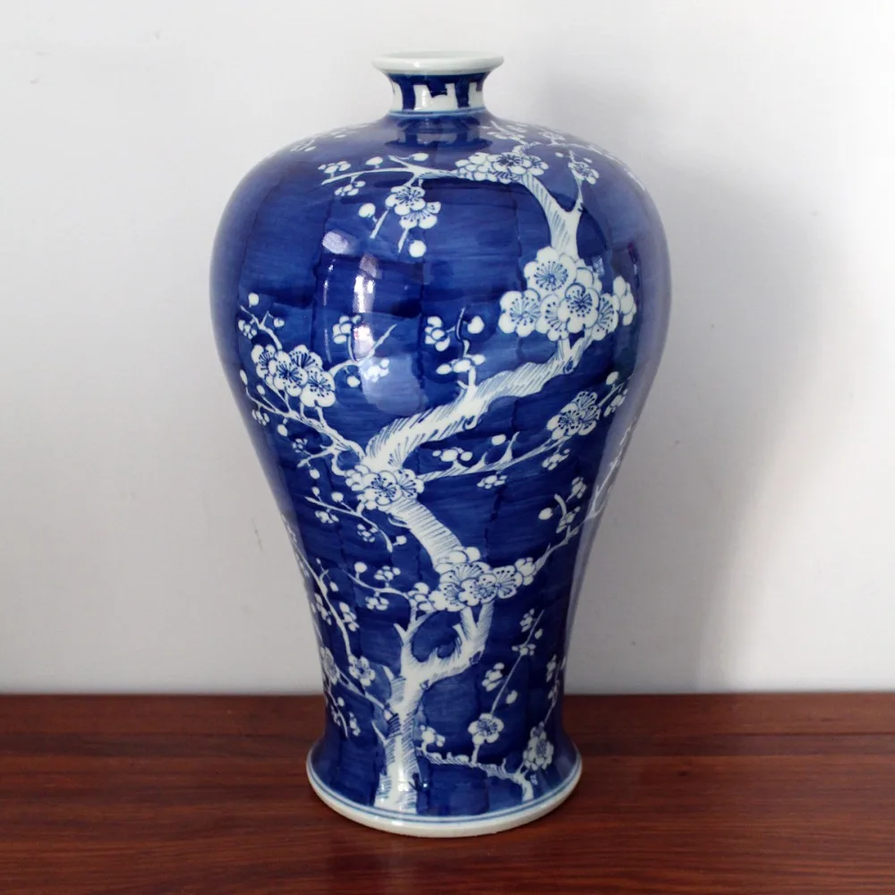 

Chinese Antique Qing Kangxi Reproduction Hand Painted Plum Ceramic Porcelain Flower Vases