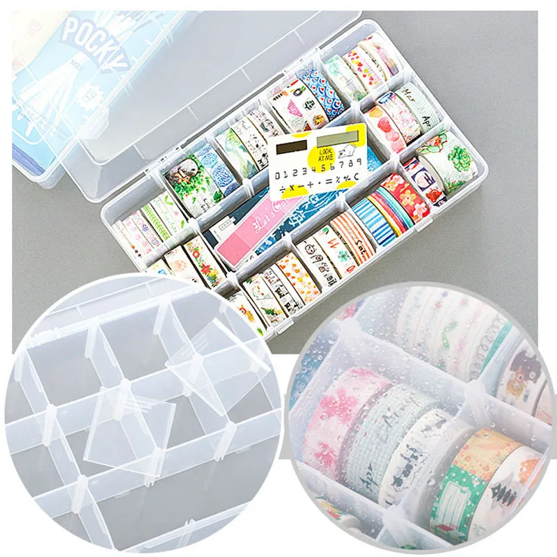 

15 Grids Transparent Storage Box Multi-function Adhesive Tape Plastic Box DIY Stationery Tapes Organizer Container