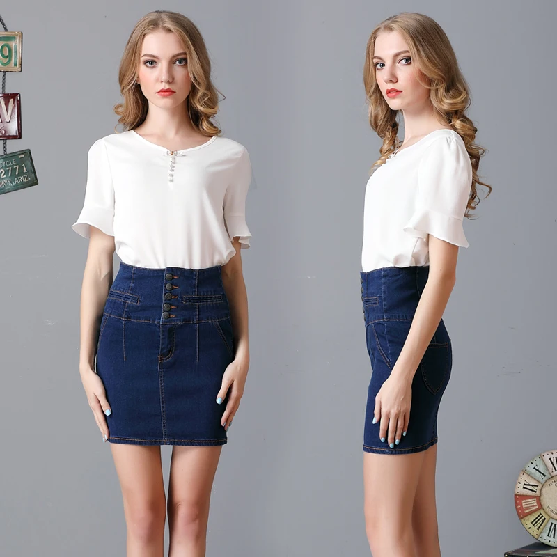 2017 вечерние женские Мини Твердые Юбки Высокая Талия пикантные синие джинсы