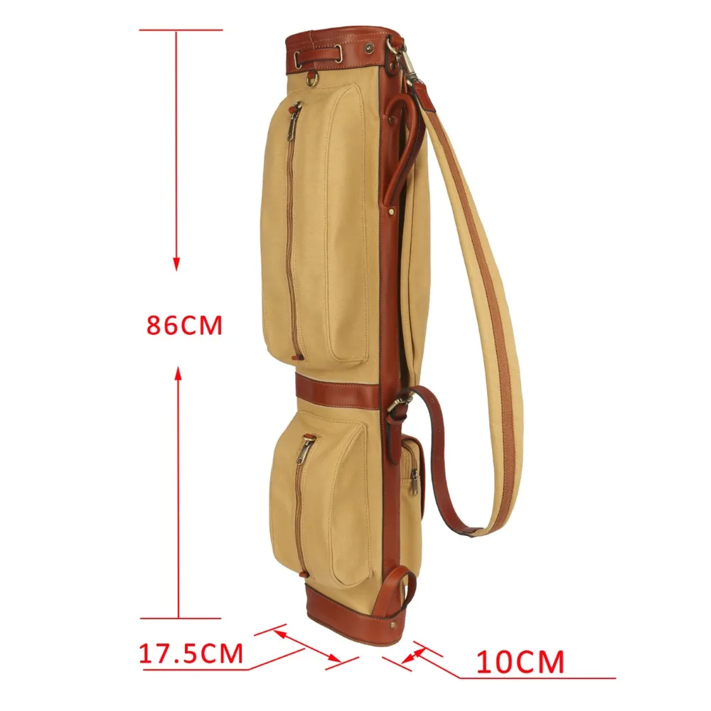 Tourbon Vintage Canvas Pencil Style Golf Club Bag Carrier Leather with Pockets Weather Flap Clubs Cover Golf Gun Case 86CM