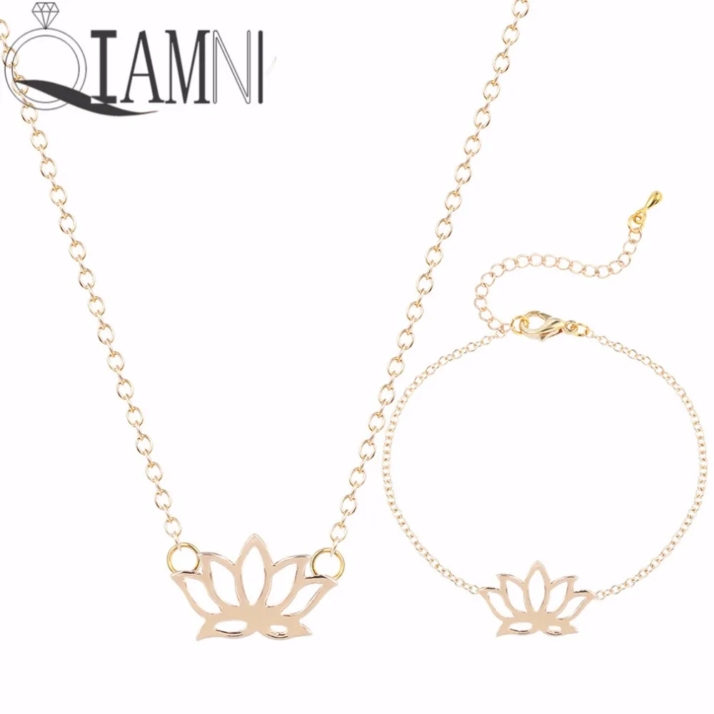 QIAMNI Цветущий цветок лотоса браслет для женщин массивное ожерелье браслеты
