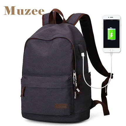 Blue Black USB Muzee холщовый рюкзак, Противоугонный школьный рюкзак для студентов колледжа, рюкзак с usb зарядкой, дизайнерские сумки для подростков, рюкзак для путешествий - Цвет: Blue Black USB