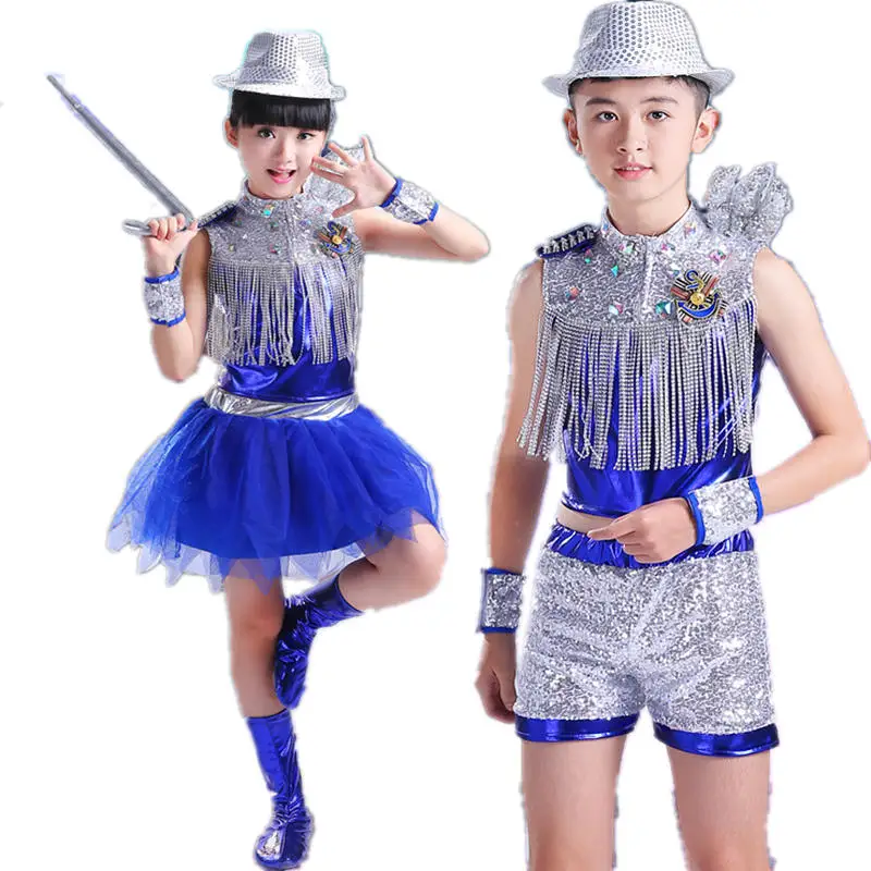 New Sequined Jazz Dance Clothing Hip Hop Suit for Children Costumes Boys and Girls Rave Festival Outfit | Тематическая одежда и