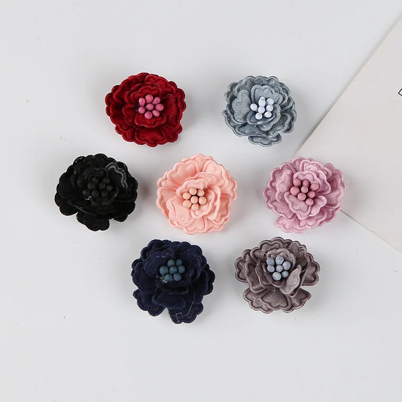 

50 pcs/lot Felt fabric hair Flower WITH stamen Fabric Flower For Kids Girls Headbands Appliques Garment Accessories