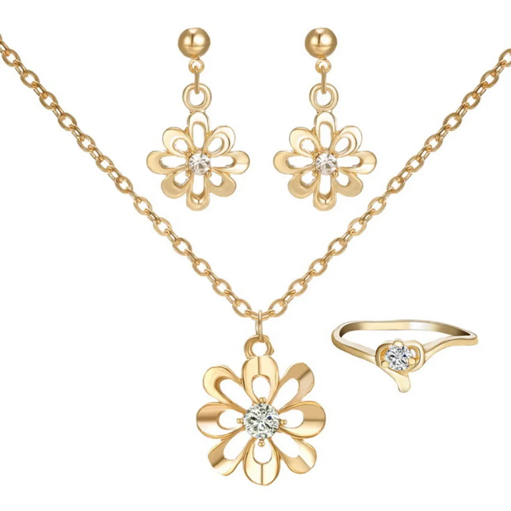 Женский цветок кулон ожерелье серьги шпильки кольцо костюм с цепочкой ювелирные