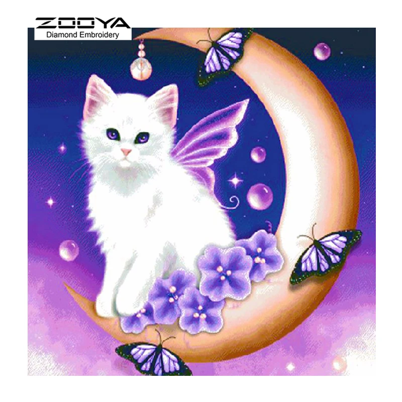 ZOOYA Алмазная вышивка сделай сам алмазная живопись Белый Кот Бабочка луна