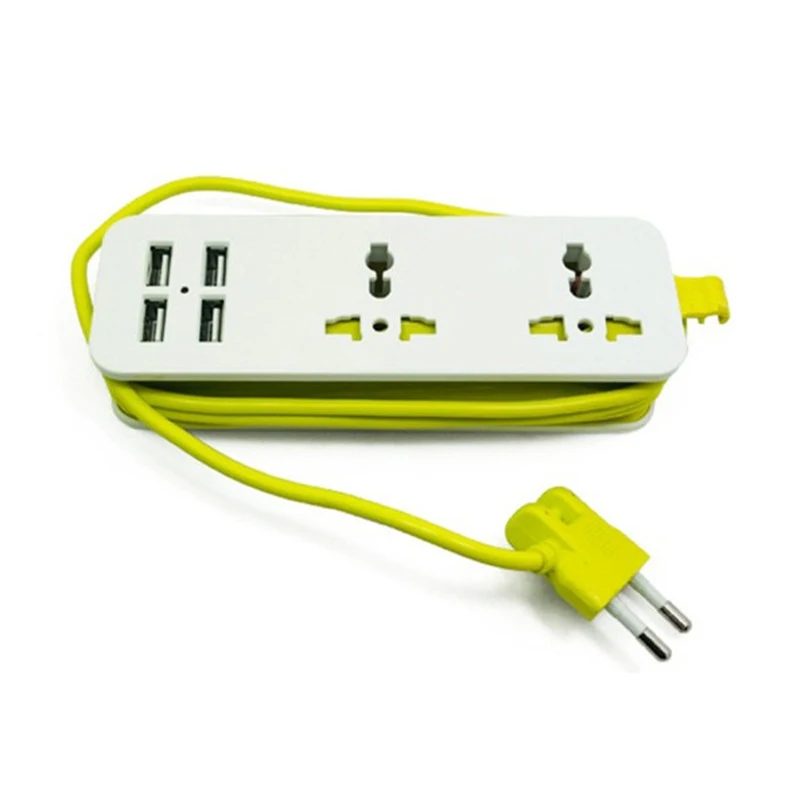 ЕС Plug 1,5 м расширение розетка Портативный путешествия Мощность полосы Стабилизатор напряжения с 4 USB 5 В 2A Выход) smart Зарядное устройство стены