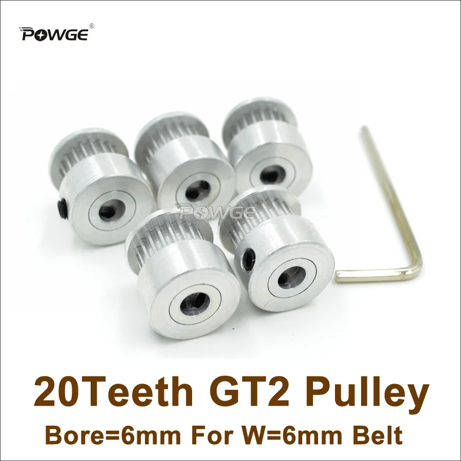 POWGE 5 шт. 20 зубцов 2GT зубчатый шкив диаметр = 6 мм подходящая Ширина Ремень ГРМ 3D