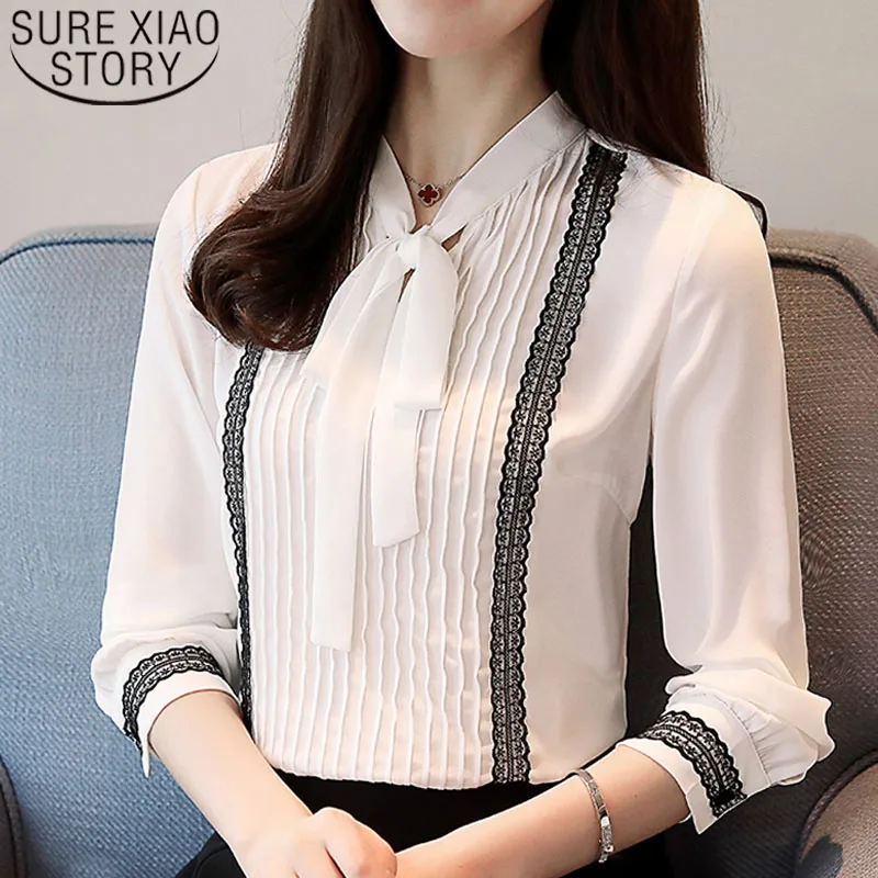 

Autumn Bloue Women Blusas Mujer De Moda 2021 Womens Tops And Blouses Bow Office Lady V-Neck Solid Chiffon Blouse Shirts D472 80