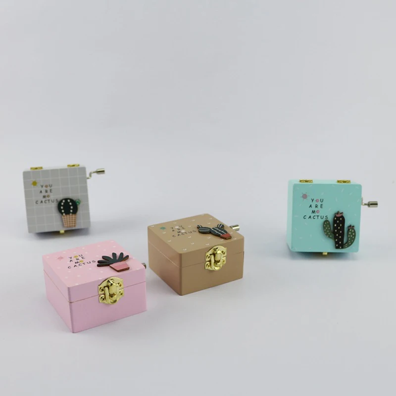 Креативный бутик кактус домашнего декора деревянный рука музыкальная шкатулка