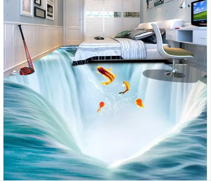 3D обои с рисунком пола водопад из ПВХ водонепроницаемые для ванной комнаты|painting