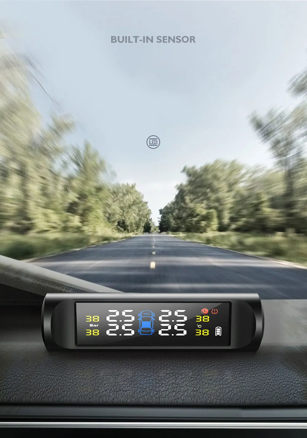 Автомобильный TPMS система контроля давления в шинах Солнечная энергия HD цифровой ЖК-дисплей Авто Голосовая сигнализация Инструмент беспроводной 4 внешний датчик