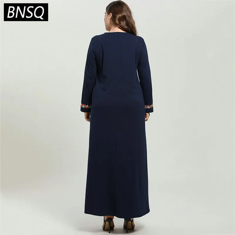 BNSQ Цветочная вышивка Макси длинное платье Элегантное этническое мусульманское