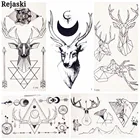 Татуировка Временная непромокаемая с изображением Луны и оленя, черного цвета