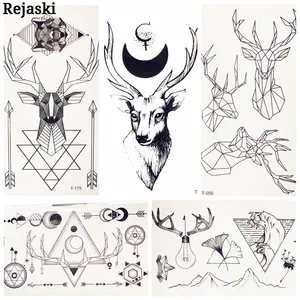 Татуировка Временная непромокаемая с изображением Луны и оленя, черного цвета