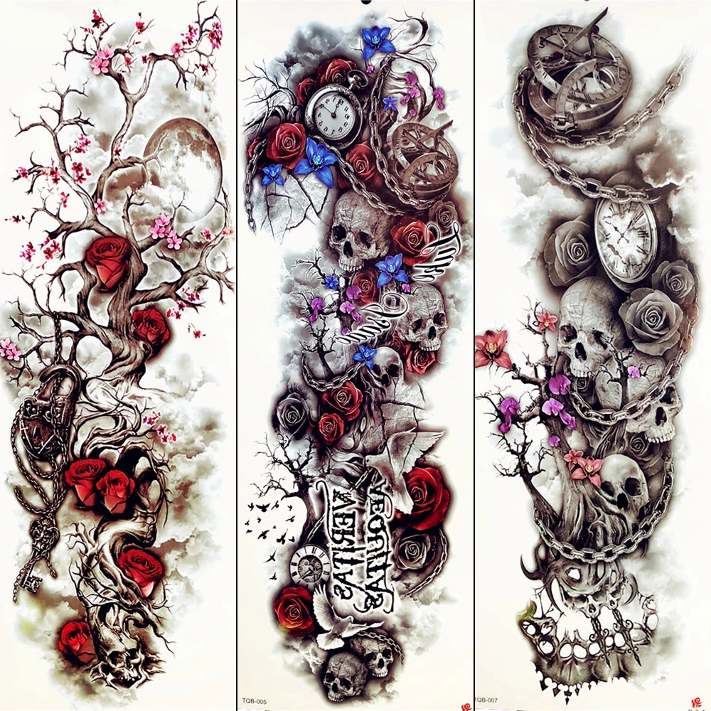 

Веточки дьявола, временная татуировка, 3D цепочка, боди-арт, большая рука, татуировка, наклейка, скелет, король, женские татуировки для макияж...