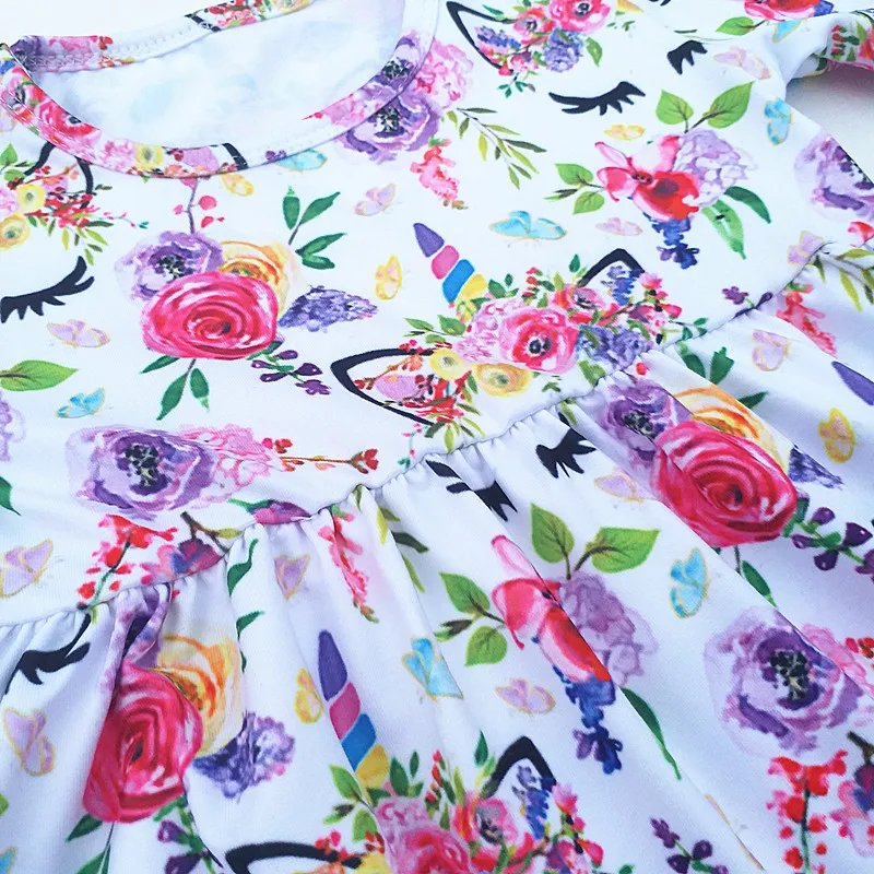 2018 Summer Clothing Girls Kids Dress New Arrival Hot Sell Unicorn Milk Silk Dresses 12m to 7T Available Floral Printed | Детская одежда