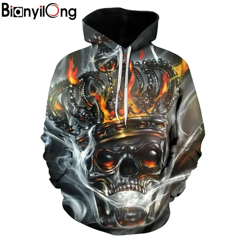 

Fashion Hoodies Metal Crown Hooded Men/Women Hat hoody 3d Sweatshirts Skull Print Thin Autumn winter Sweatshirts Hip hop tops