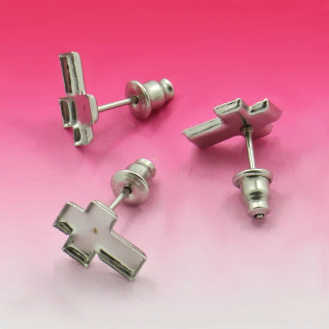 20sets Stainless steel 10.5 MM cross earpins tray DIY wholesale jewelry earrings don't rub off new