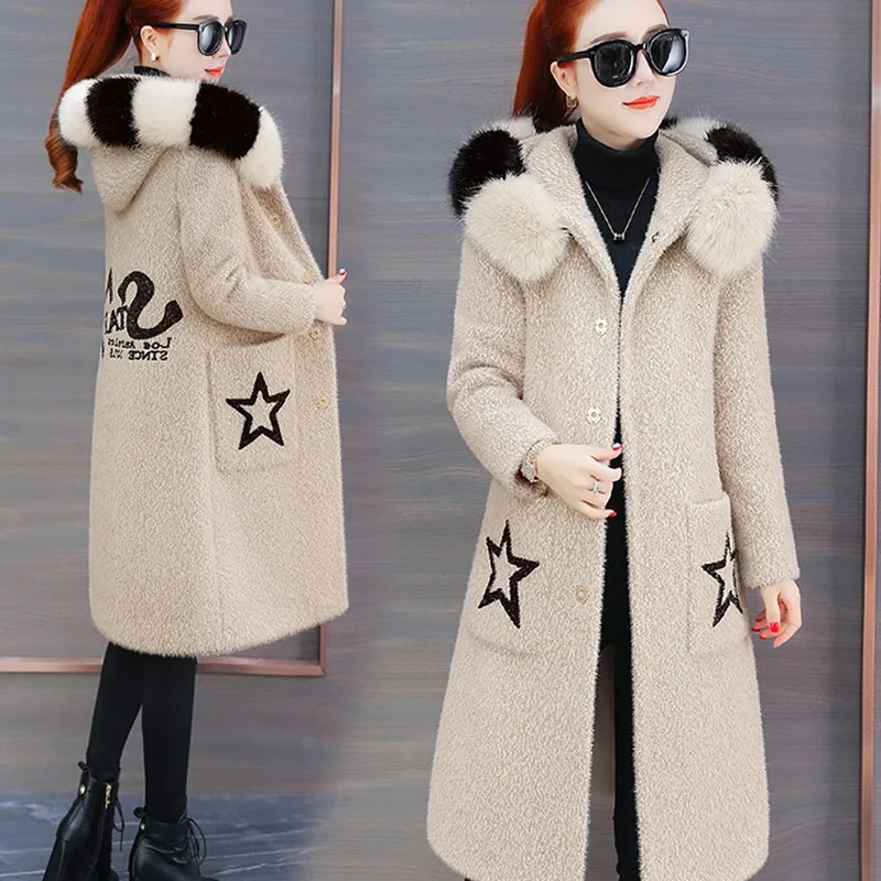Luxury clothing New 2019 Faux fur coat Haute couture Korean style Imitation Mink cashmere coats hooded High quality fabric B4313