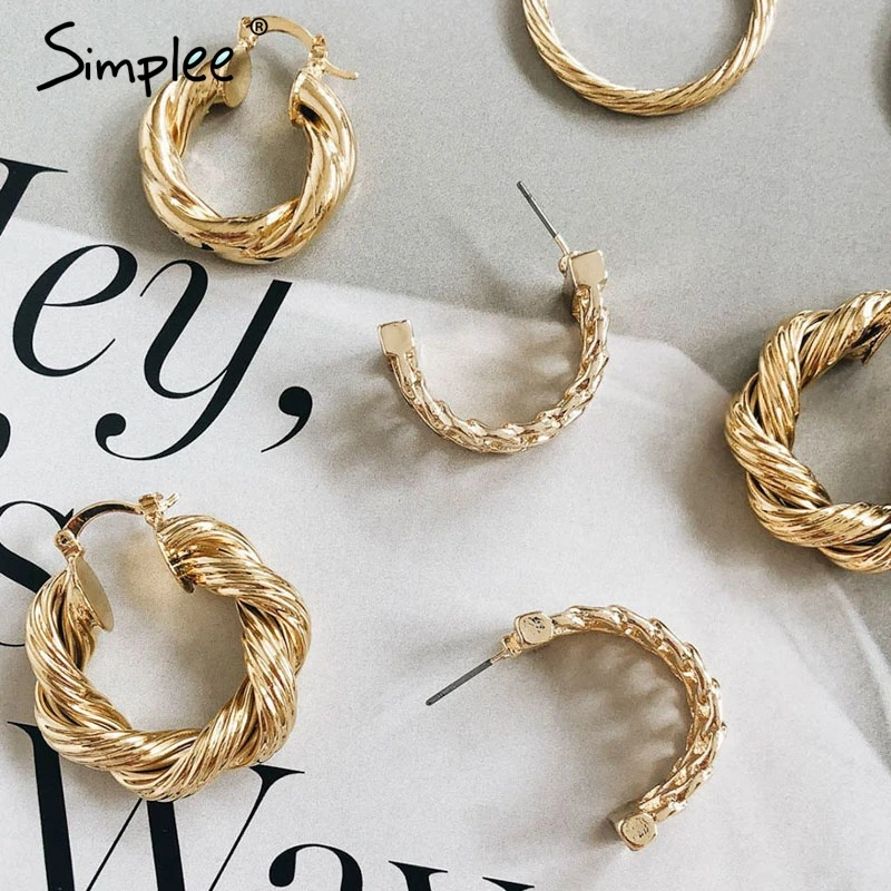 Simplee Модные металлические Асимметричные твист женские серьги корейские Золотые