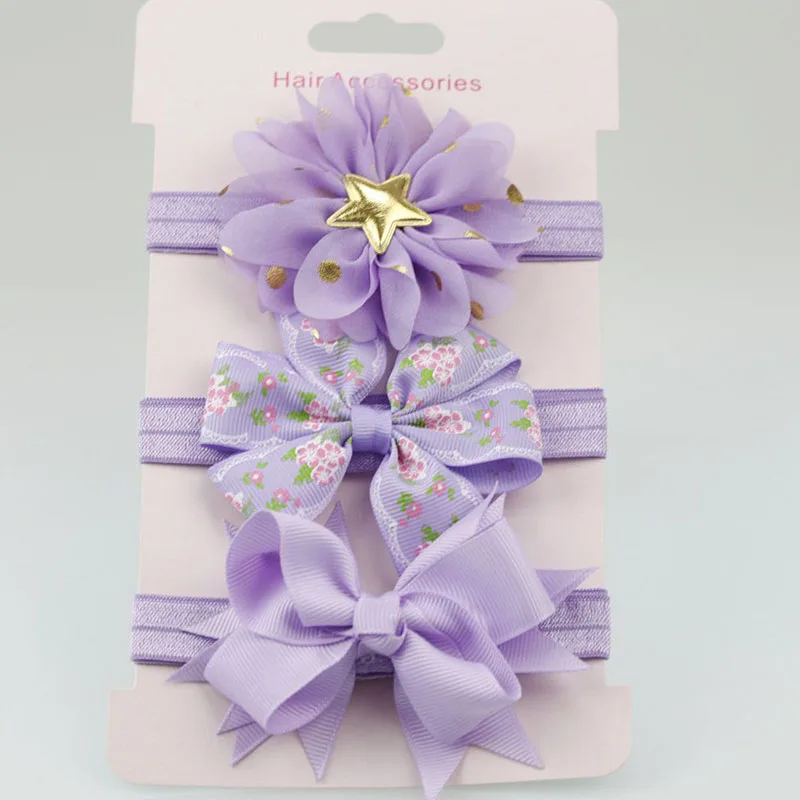 style 2 purple 3 шт./компл. Эластичный Цветочные Детские повязки на голову для волос, для маленькой девочки аксессуары милые бантики нейлоновая повязка на голову для младенцев haarband - Цвет: style 2 purple