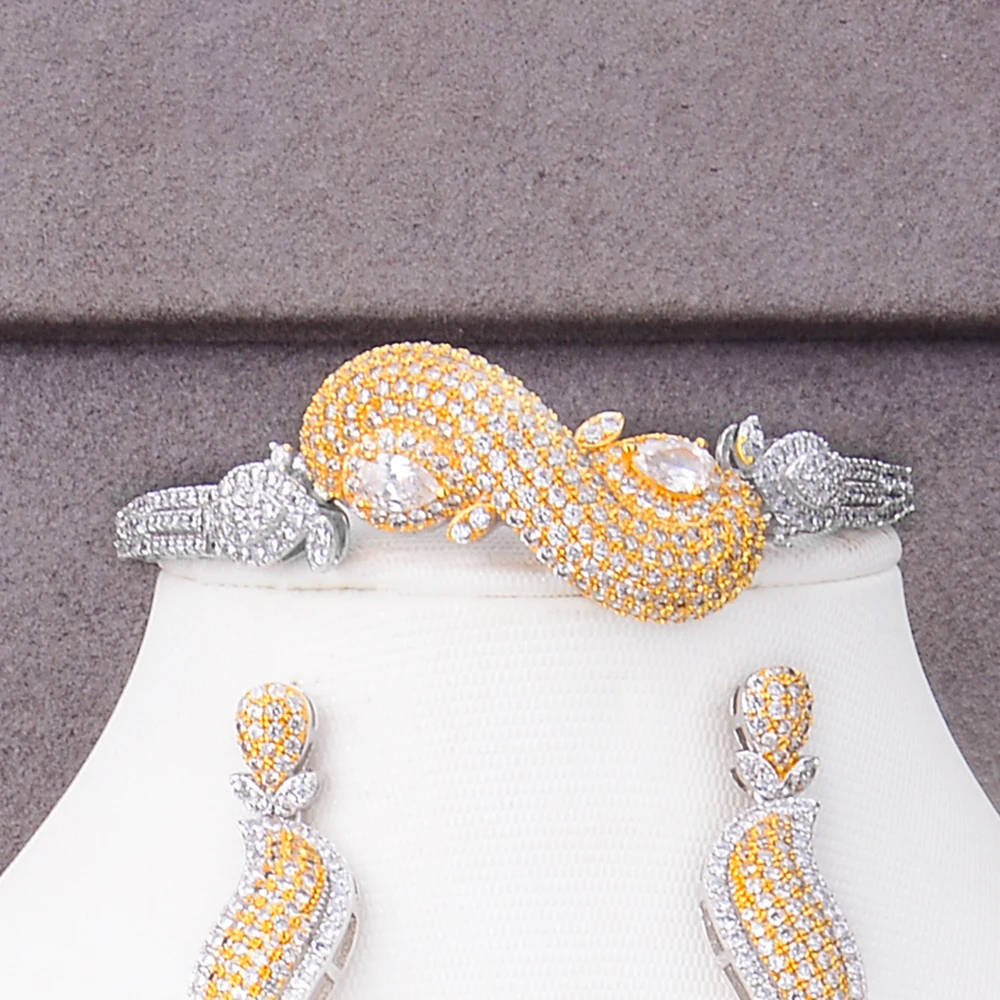 

SisCathy 4PCS Luxury Cubic Zirconia Flower Necklace Bracelet Drop Earrings Ring Jewelry Sets Women Bridal Wedding Jewelry Sets