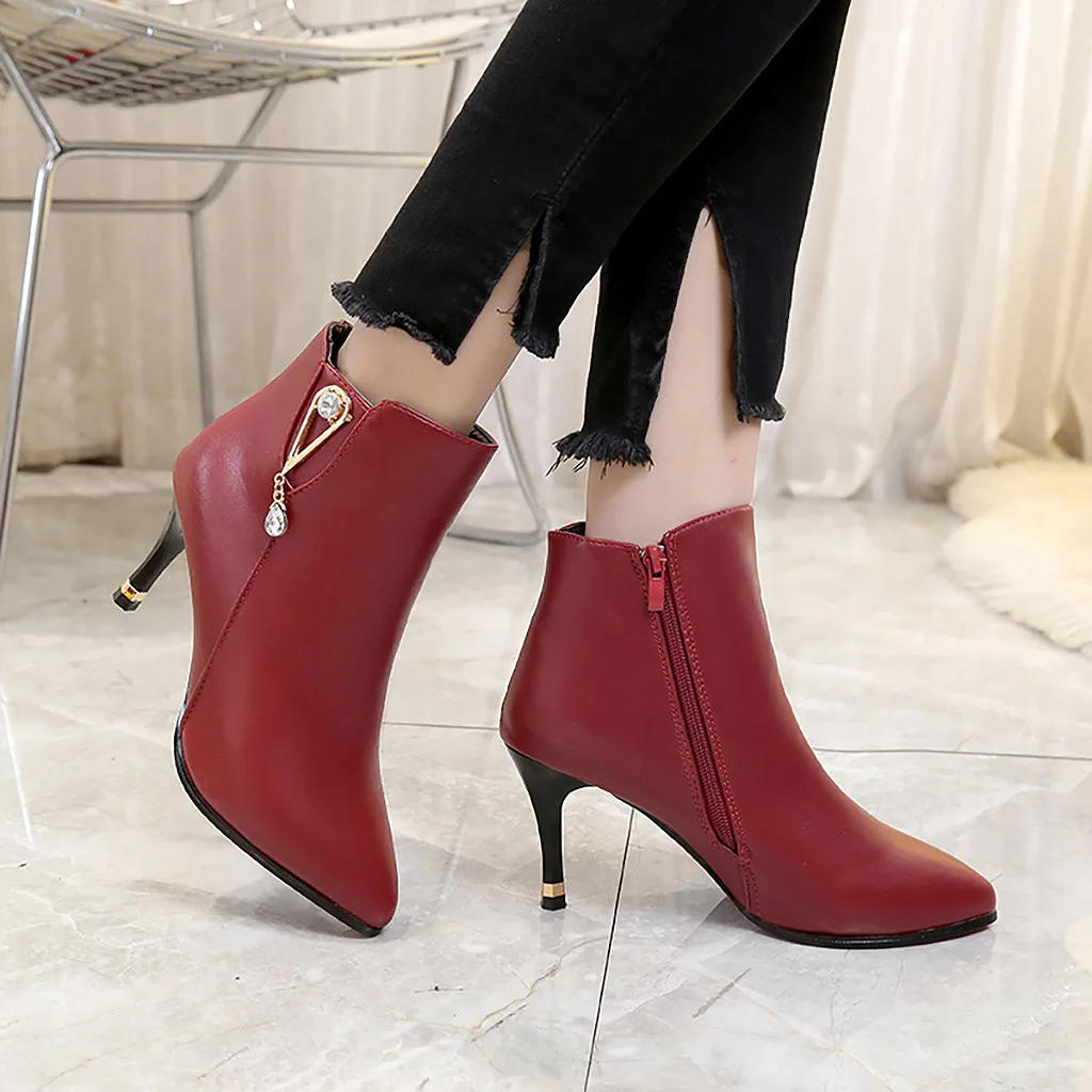 Новинка 2019 года сезон весна осень модная женская обувь на молнии с острым носком