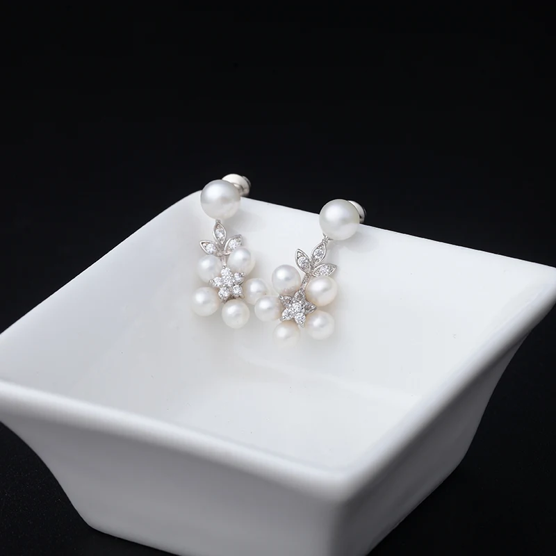 LUOTEEMI Роскошные 5 шт. натуральный пресноводный жемчуг массивные серьги-гвоздики